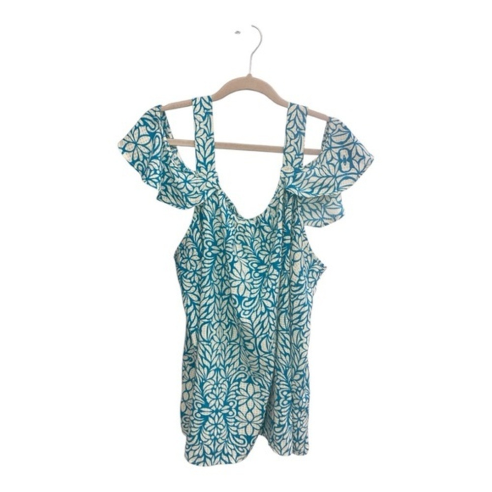 Avenue Teal and White Floral Top